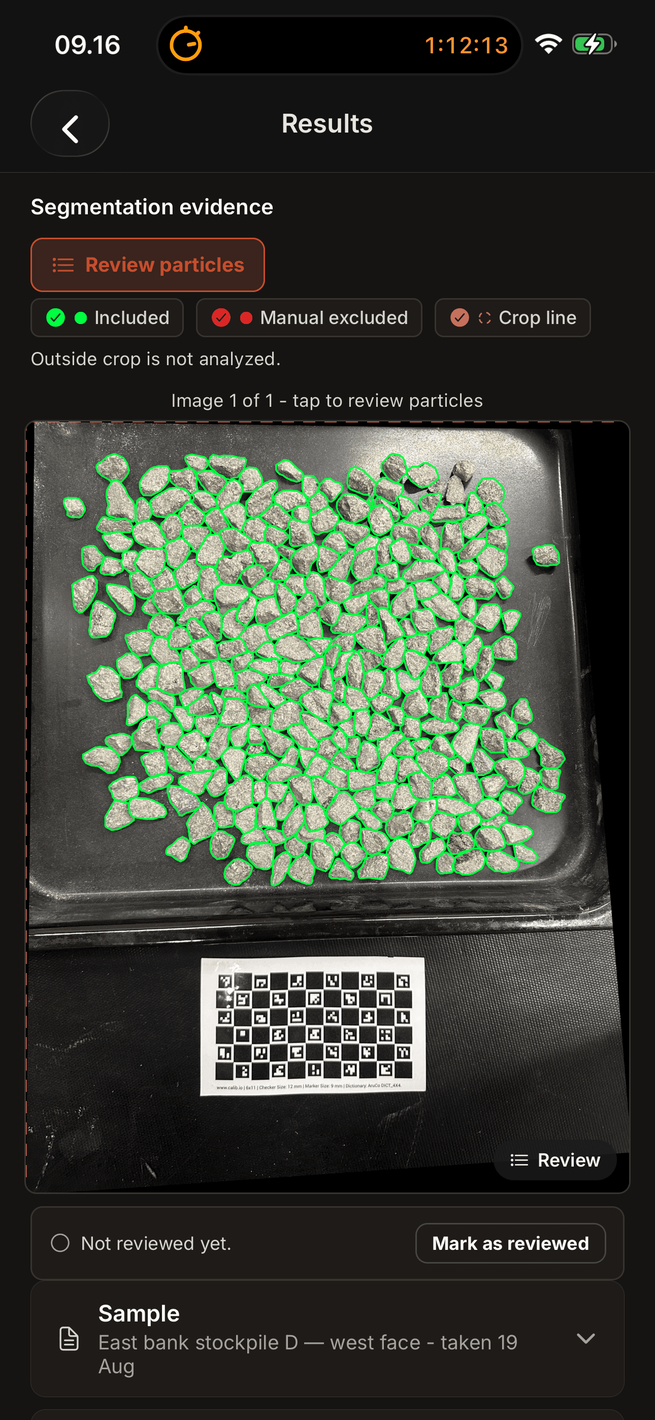 Segmentation evidence review in the Granumetrics phone app